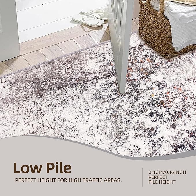Washable Area Rug Living Room Rugs 5x7 Grey Kitchen Accent Rug Large Soft Abstract Rug Non-Slip Non-Shedding Low-Pile Indoor Floor Carpet for Bedroom Office Dining Room