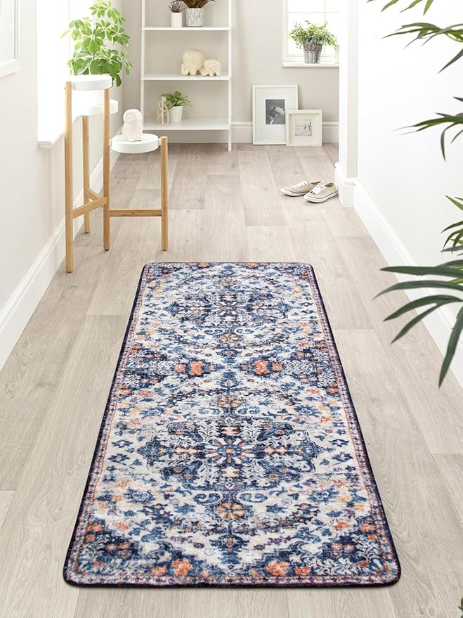 Lahome Washable Runner Rug, 2x5 Bohemian Kitchen Rug Runners Low Pile Bathroom Runner Rugs with Rubber Backing, Printed Throw Carpet Runner for Laundry Room Hallway Bedside, Blue Purple/Multi
