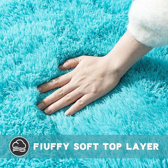 2x3 Area Rug for Bedroom, Small Rugs for Living Room Nursery Kids Room Dorm Home Decor Aesthetic, Fluffy Shaggy Rug with 4 Anti-Slip Carpet Tapes, Teal Blue