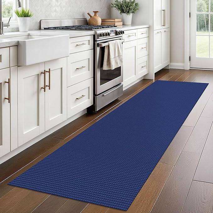 Braided Runner Rug 2x8 Ft Washable Runners for Hallways Kitchen Runner Rug Rubber Backed Cotton Entryway Runner Indoor, Woven Floor Carpet for Hall Kitchen Bedroom, Royal Blue/Navy