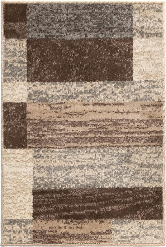 SUPERIOR Indoor Area Rug, Jute Backed, Modern Geometric Patchwork Floor Decor for Bedroom, Office, Living Room, Entryway, Hardwood Floors, Rockwood Collection, 2' x 3', Slate