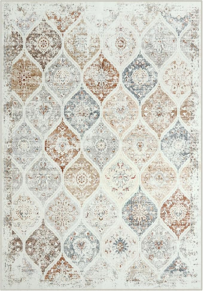 LIVEBOX Entryway Rug 3x5 Washable Area Rugs for Kitchen Bathroom, Boho Non-Slip Front Door Mat for Bedroom, Moroccan Low-Pile Carpet Throw Indoor Mats for Bath Laundry Room, Beige