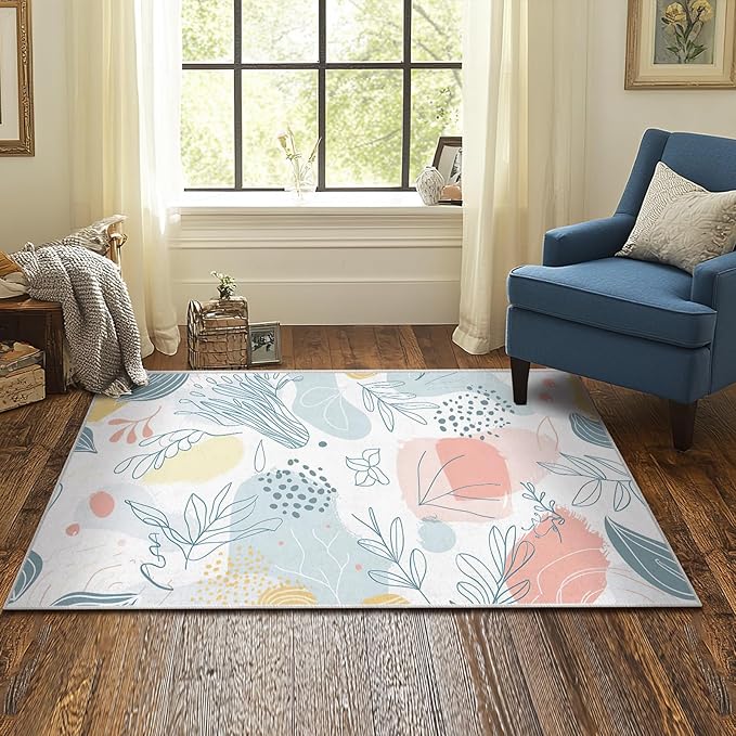 3x5 Entryway Rug Boho Minimalist Botanical Leaf Small Area Rug Bedroom Bedside Thin Carpet Bathroom Non Slip Indoor Entrance Low Pile Door Mat Kitchen Stain Resistant Washable Machine