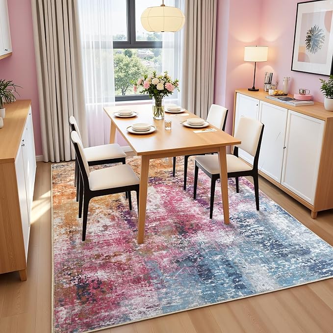 Washable Abstract Rug, 6x9 Modern Area Rugs with Non-Slip Rubber Backed for Living Room, Thin but Soft Contemporary Carpet Kitchen Bedroom Dining Room Decor, Galaxy