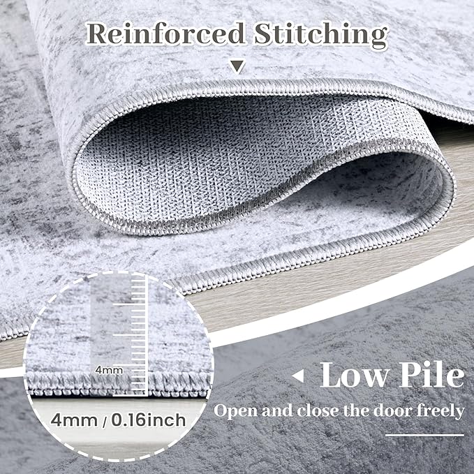 Runner Rug 2x6 Vintage Rug, Machine Washable Kitchen Runner Retro Medallion Distressed Rug Non-Slip Soft Low Pile Hallway Rug for Entryway Bedroom Bathroom Laundry(LightGrey,2'x6')