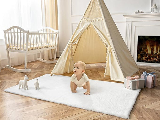Ashler HOME DECO Ultra Soft Faux Rabbit Fur Chair Couch Cover Area Rug for Bedroom Floor Sofa Living Room White Rectangle 3 x 5 Feet