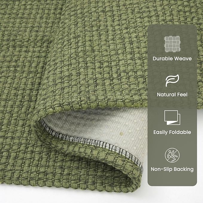 Braided Runner Rug 2x7 Ft Washable Runners for Hallways Non Slip Rubber Backed Kitchen Runners Cotton Entryway Runner Indoor, Woven Floor Carpet for Hall Kitchen Bedroom, Green