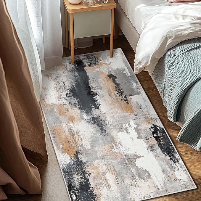 3x5 Area Rug Machine Washable Entryway Rugs Modern Abstract Black White Grey Rug Non-Slip Low Pile Door Mat Entrance Small Carpet for Home Kitchen Bathroom Bedroom