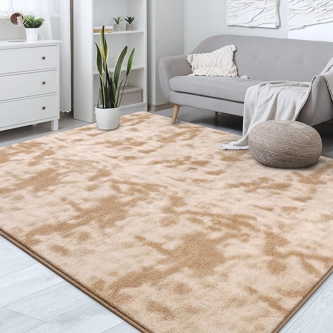 FlyDOIT Large Area Rugs for Living Room Bedroom, 5x8 Ft Tie-Dyed Beige Ultra Soft Comfy Thickened Memory-Foam Indoor Carpets, Cozy Modern Floor Rug for Boys Girls Playroom Dorm Nursery Home Décor