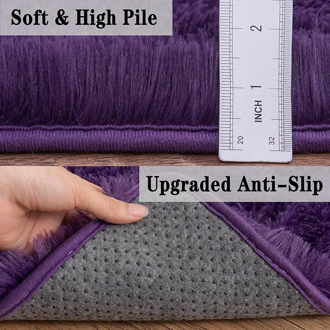 5x7 Shaggy Rugs for Living Room, Purple Fluffy Area Rug for Bedroom, Soft Plush Shag Carpet for Kids Room, Indoor Non-Slip Fuzzy Rug