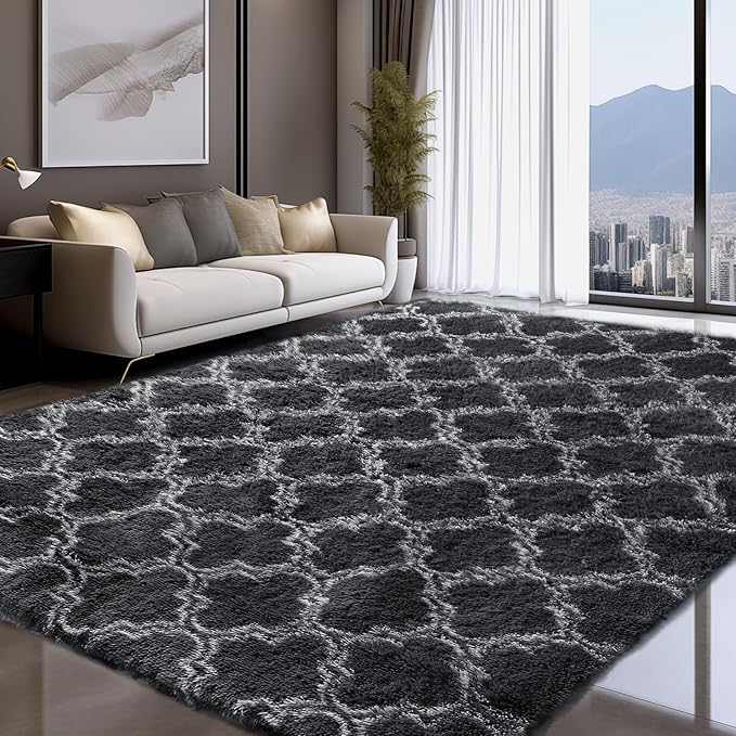 Sour Lemon 8x10 Area Rugs for Bedroom, Living Room Fluffy Rug, Large Area Rug Shag Shaggy Carpet Soft Plush Furry Bedside Rugs, Machine Washable Area Rugs for Kids Girls Boys Home Decor Anti Slip