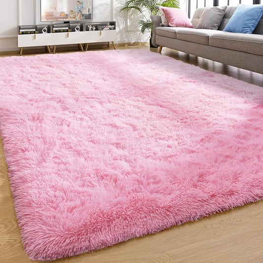 YJ.GWL Area Rugs for Living Room Bedroom, 4x6 Machine Washable Large Pink Carpet, Soft Fluffy Shaggy Thick Big Shag Indoor Floor Rug for Kids Boy and Girls Room Dorm Home Decor Aesthetic