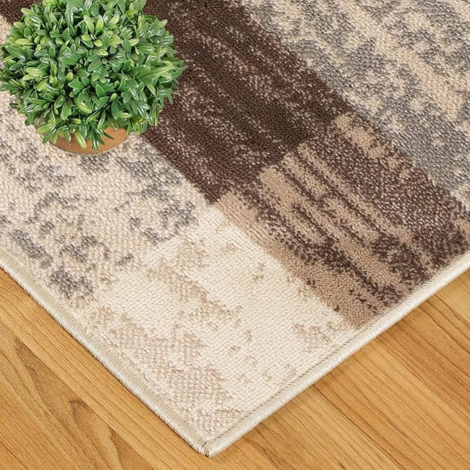 SUPERIOR Indoor Area Rug, Jute Backed, Modern Geometric Patchwork Floor Decor for Bedroom, Office, Living Room, Entryway, Hardwood Floors, Rockwood Collection, 8' x 10', Slate