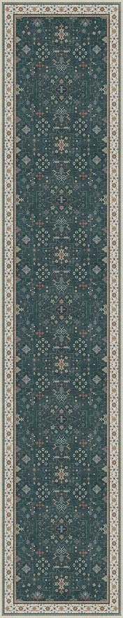 Vintage Dark Green 2x10 Kitchen Rug - Modern Boho Eclectic Floral Pastel, Washable Low Pile Non-Slip Extra Long Runner Rugs for Hallway, Bedroom