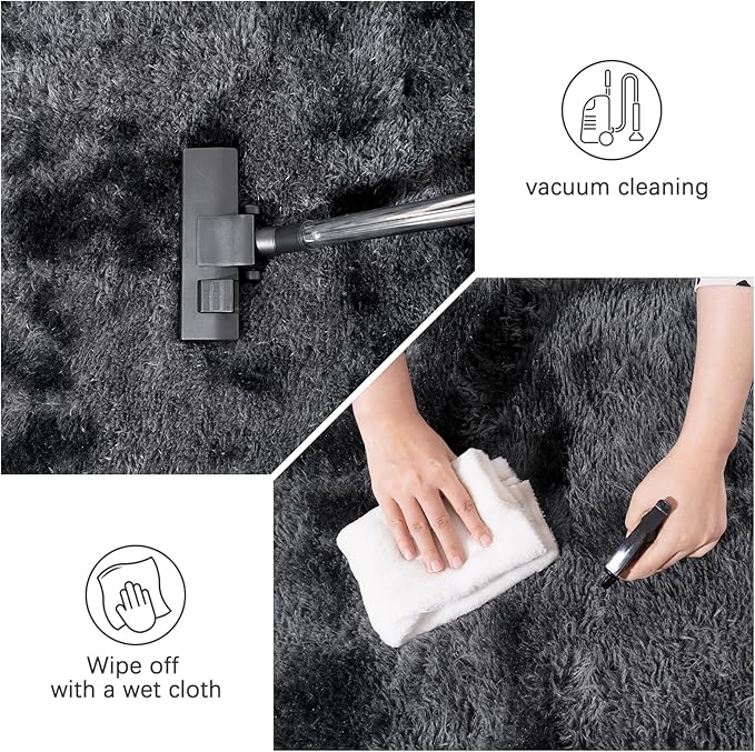 Large Area Rugs for Living Room, 9x12 Feet Tie-Dyed Black Grey Shaggy Fluffy Throw Carpets, Ultra Soft Plush Modern Indoor Fuzzy Rugs for Bedroom Kids Room Nursery Dorm Home Decor