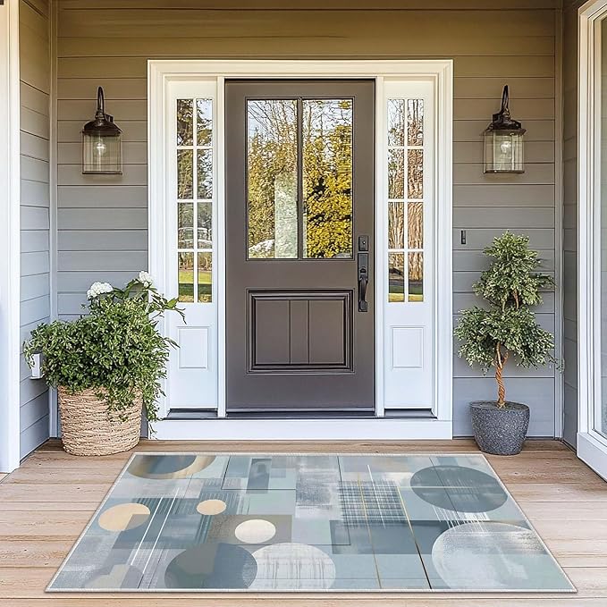 3x5 Entryway Rug Abstract Minimalist Circle Blue Small Area Rug Bedroom Bedside Thin Carpet Bathroom Non Slip Indoor Entrance Low Pile Door Mat Kitchen Stain Resistant Washable Machine