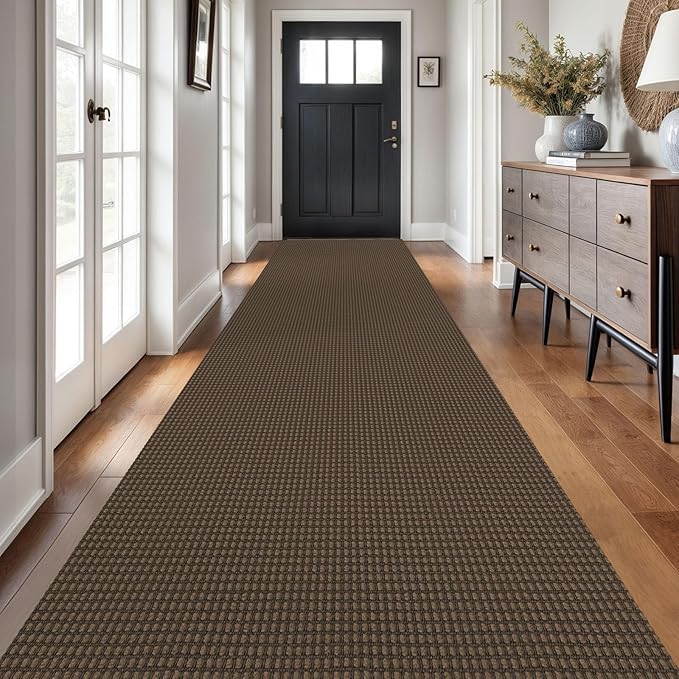 Braided Runner Rug 3x18 Ft Washable Runners for Hallways Non Slip Rubber Backed Kitchen Runners Cotton Long Entryway Runner Indoor, Woven Carpet for Hall Stair Entryway, Brown