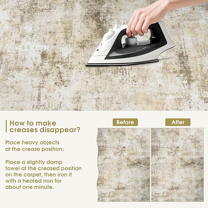 10x14 Area Rugs Living Room Rugs: Large Washable Rug with Anti-Slip Backing Non-Shedding Stain-Resistant Soft Abstract Carpet for Bedroom Dining Room Nursery Home Office Beige Grey