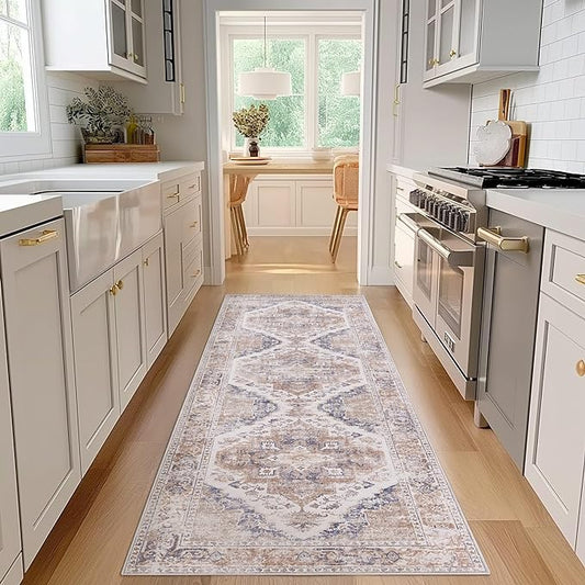 jinchan Runner Rug 2x10 Washable Kitchen Runner Rug Non Slip Light Red Vintage Hallways Ultra-Thin Floral Print Floor Cover Accent Throw Carpet for Laundry Room Bedroom Living Room
