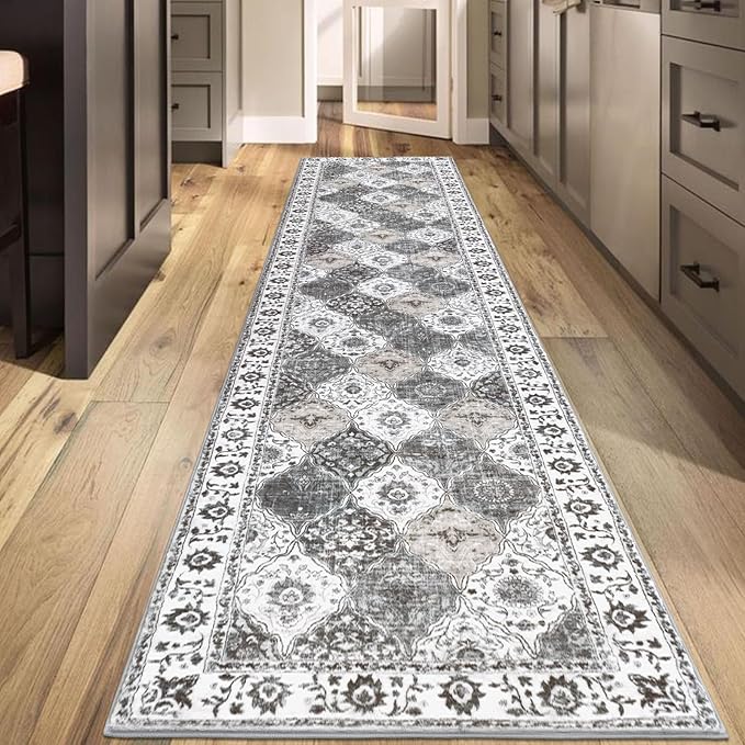 HEBE Hallway Runner Rug 2'8''x12' Washable Vintage Distressed Area Rugs Non Slip Laundry Rug Runner Boho Floor Carpet Runners for Hallways Entryway Laundry Room Kitchen Bathroom