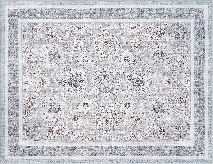 Phantoscope Vintage Collection Area Rug 9'x12' - Washable Rug Boho Rugs Non-Slip for Living Room, Bedroom, Dining Room, Dorm, Indoor Low-Pile Carpet Distressed Accent Rug, Light Grey/Neutral