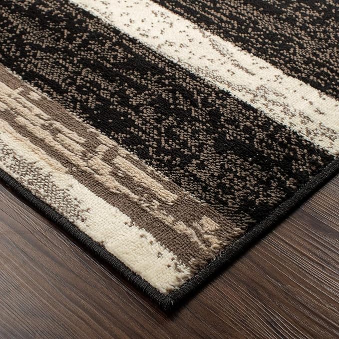 Superior Rockwood 3 Piece Indoor Area Rug Set, Jute Backing, Modern Color Block Decor For Hallway, Entry, Office, Kitchen, Bedroom, Living Room Floor, Plush Rugs, 2' x 3', 5' x 8', 8' x 10', Chocolate
