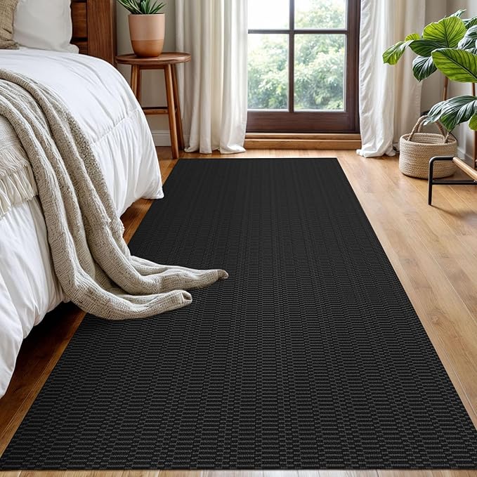 KOZYFLY Washable Runner Rug 3x8 ft Hallway Kitchen Runner Rugs with Rubber Backing Bobo Entryway Runner Indoor, Carpet Runners for Hall Entryway Bedroom, Black/Grey