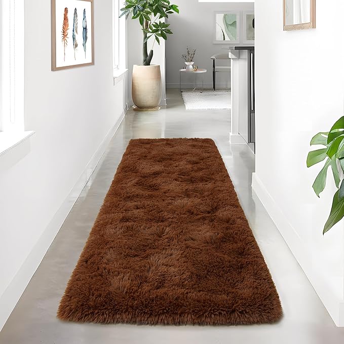 Noahas Brown Runner Rug for Hallway,2'x6' Long Area Rugs for Bedroom Living Room,Non Slip Thick Shag Floor Carpet for Entryway Kitchen Dorm Nursery Bedside Kids Room