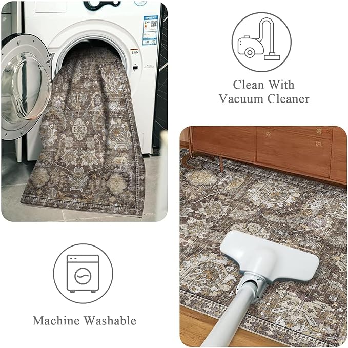 Washable Area Rugs - Perfect for Living Room, Bedroom, Kids Room, Nursery - Stain & Water Resistant Non-Slip, Pet & Child Friendly, Vintage Tribal Area Rugs (Ivory, 4' x 6')