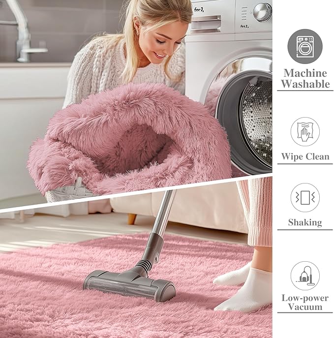OLANLY 2x3 Machine Washable Small Bedside Rug, Soft Fluffy Shaggy Entryway Throw Rugs for Bedroom, Living Room, Indoor Floor Carpet for Kids Girls Boys, Nursery Rooms, Home Decor Aesthetic, Pale Pink