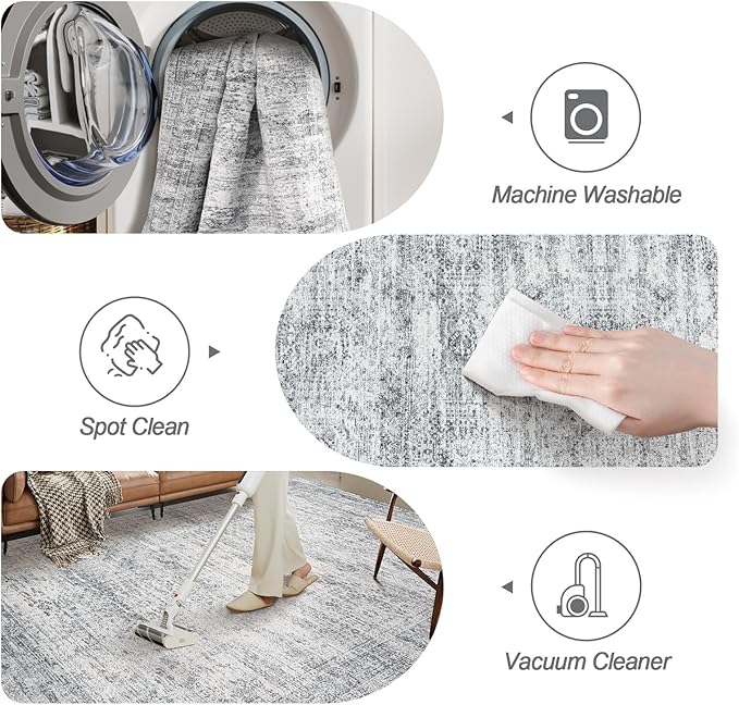 Runner Rug 2'x8' Washable Non-Slip Runner Rugs for Kitchen Bathroom Laundry Room Grey Vintage Floor Carpet Runners for Hallway Entryway
