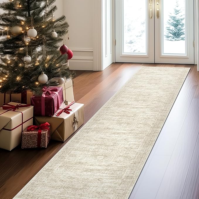 Runner Rug 2'x10' Washable Non-Slip Runner Rugs for Kitchen Bathroom Laundry Room Beige Vintage Floor Carpet Runners for Hallway Entryway