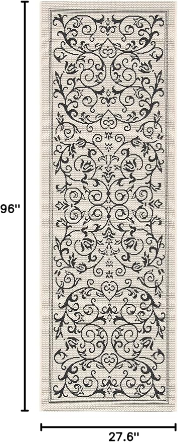 SAFAVIEH Courtyard Collection Runner Rug - 2'3" x 8', Sand & Black, Scroll Design, Non-Shedding & Easy Care, Indoor/Outdoor & Washable-Ideal for Patio, Backyard, Mudroom (CY2098-3901)