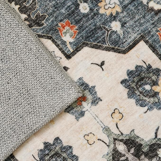 Washable Oriental Hallway Runner Rug - 3x20 Rugs for Living Room Soft Carpet for Bedroom Kitchen Waterproof Floral Distressed Indoor Stain Resistant Non-Shedding Floor Carpets (Blue, 3X20)