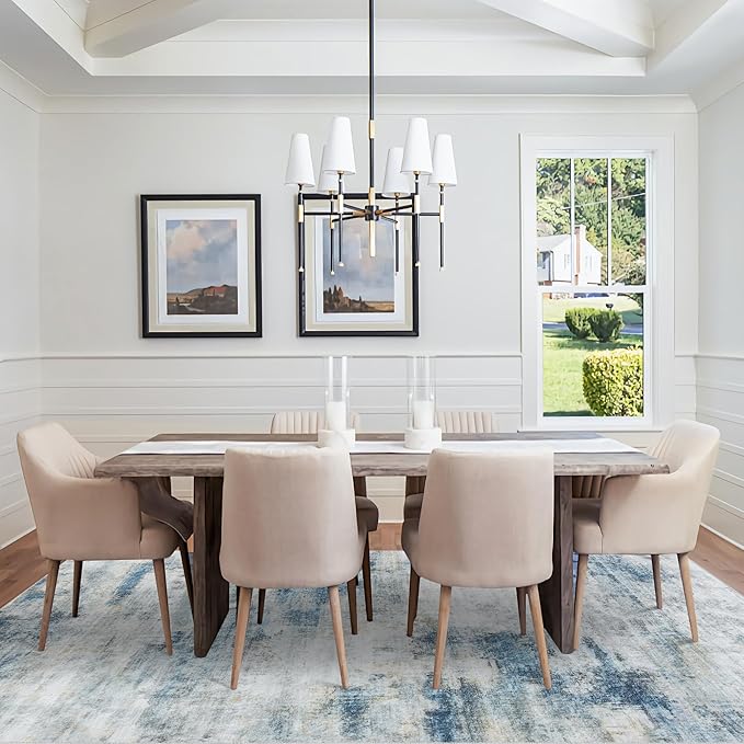 4'x6' Washable Area Rug - Modern Abstract Carpets for Living Room, Bedroom & Dining Room, Stain Resistant, Soft Non-Slip, Machine Washable (Blue Grey)