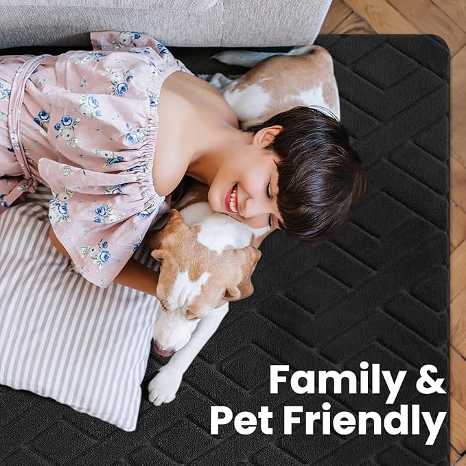 Ultra Soft Black Area Rug for Living Room, 5x7 Modern Geometric Shag Rugs with Nonslip Backing for Bedroom, Washable Fuzzy Carpet for Cozy Kids Room Nursery