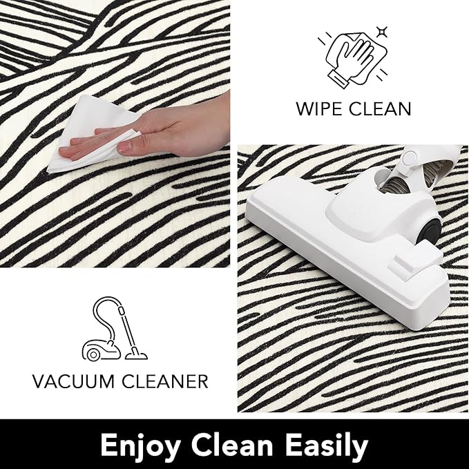 Large Area Rug 10x13 Non Slip Washable Rug Modern Abstract Area Rug for Living Room Soft Indoor Non-Shedding Carpet Low Pile Foldable Thin Rug for Bedroom Nursery Office Ivory/Black