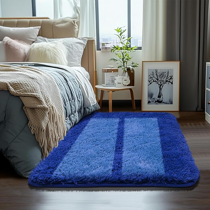 Zentavio Rugs for Boys Room Blue 3x5 Area Rugs for Living Room Small Navy Carpet for Bedroom Washable Soft Fluffy Shag Aesthetic Plush High Pile Throw Rug for Nursery Kids Room Dorm Room