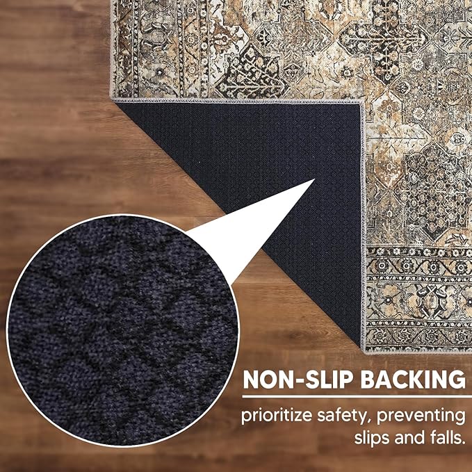 Keen Home Design Machine Washable Area Rugs with Non-Slip Backing, Ideal for Hallway, Living Room, Bedroom, Kitchen and Laundry Room, Vintage Moroccan and Low Pile Rug - (2'6'' x 12'), 304102