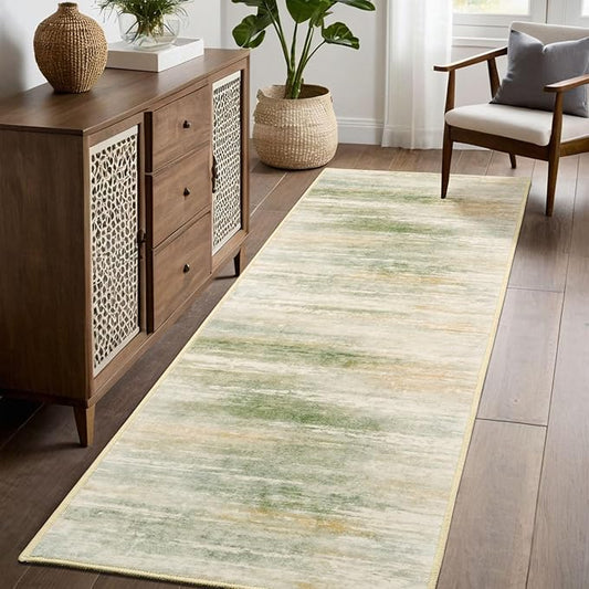Abstract Runner Rug Machine Washable Area Rug 2.6x8, Spill-Proof Surface, Non-Slip Backing, Cozy Soft Faux Wool, Printed Hallway Rugs, Kitchen Rugs, Entryway Rugs - Sana