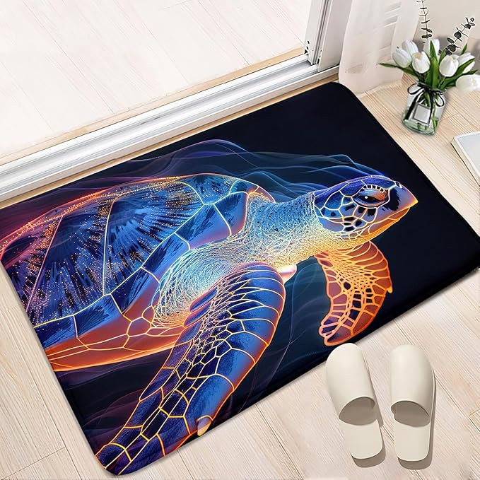 Sea Turtles Rug - Seafloor Turtle Area Rug for Kids 35" L x 23" W Ripple Ocean Life Turtles Carpet Rugs for Bedroom Living Room Kids Room Decor