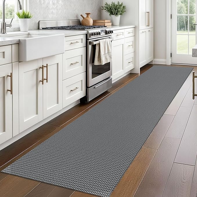 Braided Runner Rug 2x10 Ft Washable Runners for Hallways Non Slip Rubber Backed Kitchen Runners Cotton Long Entryway Runner Indoor, Woven Carpet for Hall Kitchen Entryway, Dark Grey/Grey