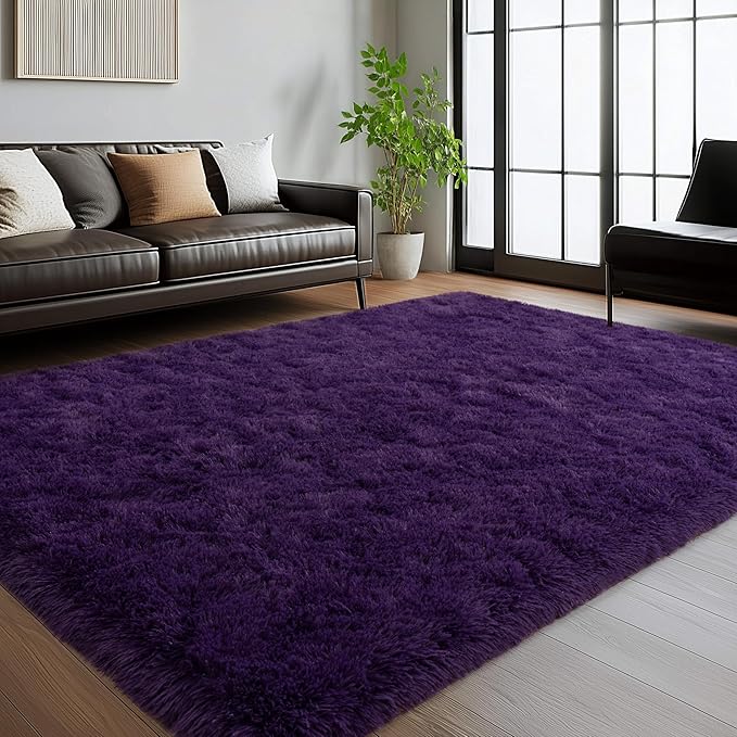 5x7 Shaggy Rugs for Living Room, Purple Fluffy Area Rug for Bedroom, Soft Plush Shag Carpet for Kids Room, Indoor Non-Slip Fuzzy Rug