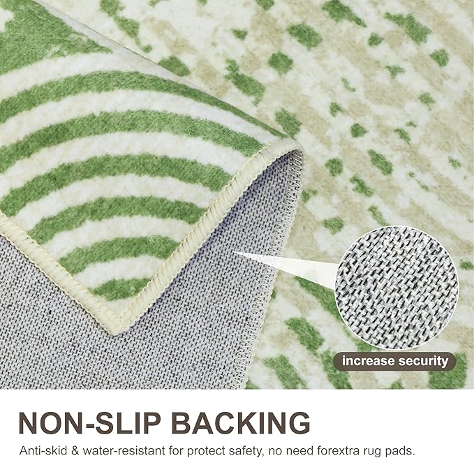 Bavni Area Rug, Durable Non Shedding 8x10 Rug, Stain Resistant Non Slip Rugs for Bedroom, Aesthetic Modern Abstract Rugs for Living Room Dining Room, Ultra Thin Washable Rug (Beige Green)
