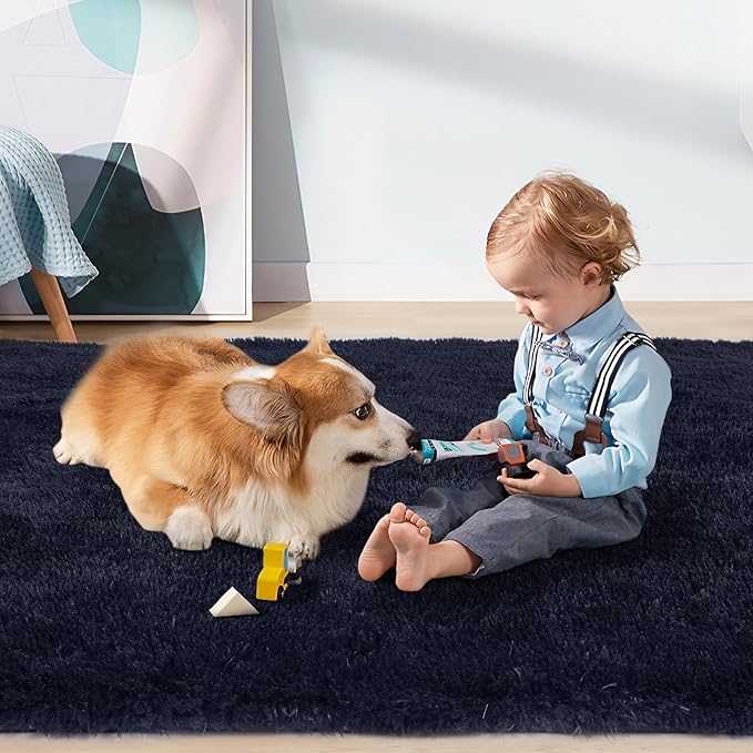 Sour Lemon 8x10 Area Rugs for Bedroom, Living Room Fluffy Rug, Large Area Rug Shag Shaggy Carpet Soft Plush Furry Bedside Rug, Machine Washable Area Rugs for Kids Girls Boys Home Decor Anti Slip