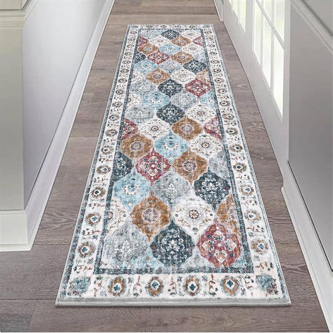 HEBE Hallway Runner Rug 2'x6' Washable Vintage Distressed Area Rugs Non Slip Laundry Rug Runner Boho Floor Carpet Runners for Hallways Entryway Laundry Room Kitchen Bathroom