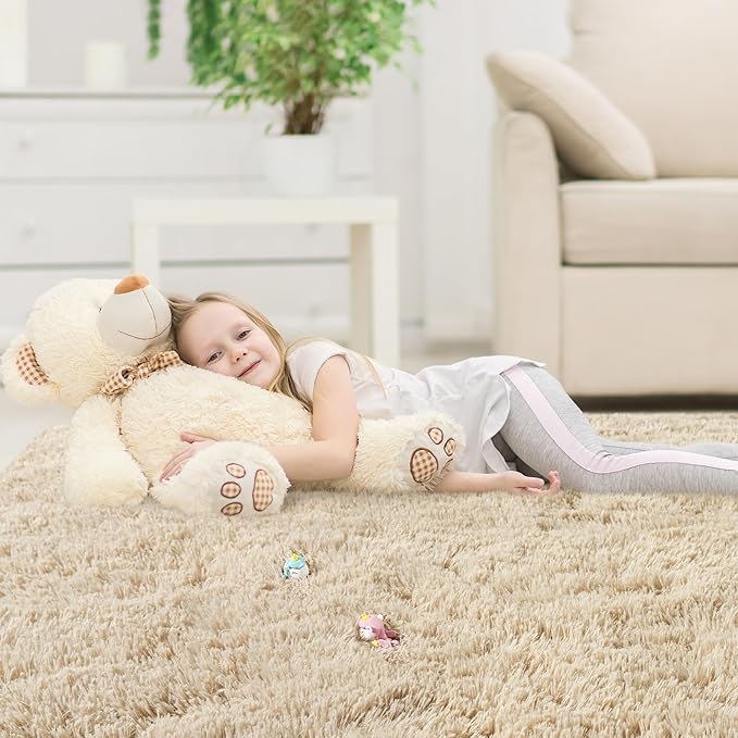 2x3 Area Rug for Bedroom, Small Rugs for Living Room Nursery Kids Room Dorm Home Decor Aesthetic, Fluffy Shaggy Rug with 4 Anti-Slip Carpet Tapes, Light Tan