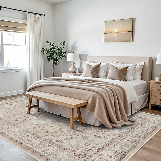 Washable 9x12 Area Rug - Large Rugs for Living Room Non Slip Stain Resistant Farmhouse Oriental Rug Carpet for Bedroom Dining Room Home Decor (9x12,Beige)