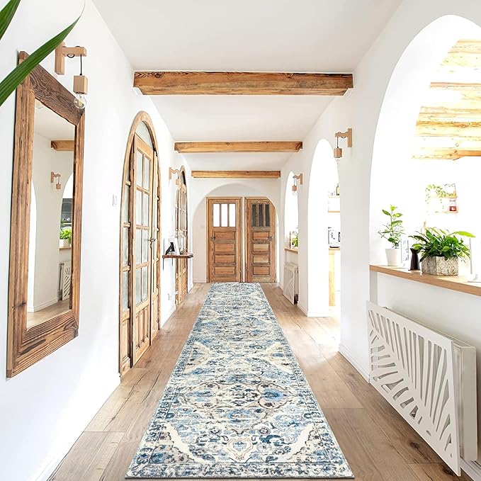 HEBE Hallway Runner Rug 2'x10' Washable Vintage Distressed Area Rugs Non Slip Laundry Rug Runner Boho Floor Carpet Runners for Hallways Entryway Laundry Room Kitchen Bathroom