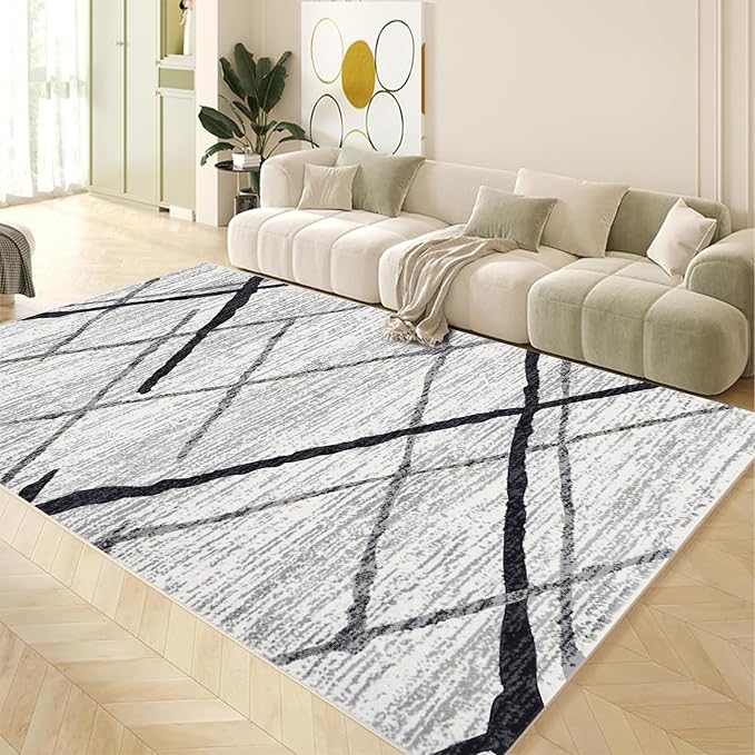 Yancorp Small Area Rug 2'x3'Grey Stripes Washable Rug for Entrance Faux Wool Non-Slip Indoor Door Mat Throw Rug for Bedroom Kitchen Entryway Bathroom